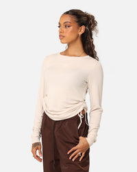 Nike Women's Sportswear Essential Ribbed Long Sleeve Mod Crop Top Light Orewood Brown/Sail