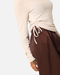 Nike Women's Sportswear Essential Ribbed Long Sleeve Mod Crop Top Light Orewood Brown/Sail
