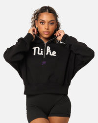 Nike Women's Sportswear Quarter-Zip Crop Fleece Sweatshirt Black/Sail/Field Purple