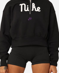 Nike Women's Sportswear Quarter-Zip Crop Fleece Sweatshirt Black/Sail/Field Purple