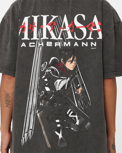 Goat Crew X Attack On Titan Mikasa Vintage Heavyweight T-Shirt Black Wash