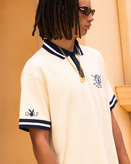 Playboy By Culture Kings Birdie Polo Shirt Off White/Navy