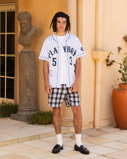 Playboy By Culture Kings Bunny Baseball Shirt Jersey White/Navy