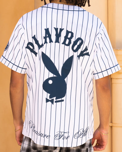 Playboy By Culture Kings Bunny Baseball Shirt Jersey White/Navy