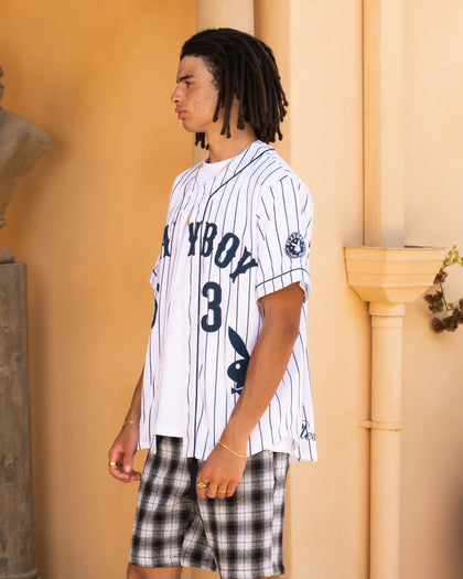 Playboy By Culture Kings Bunny Baseball Shirt Jersey White/Navy