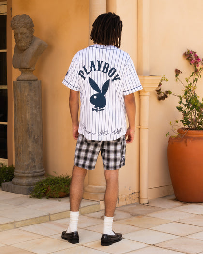 Playboy By Culture Kings Bunny Baseball Shirt Jersey White/Navy