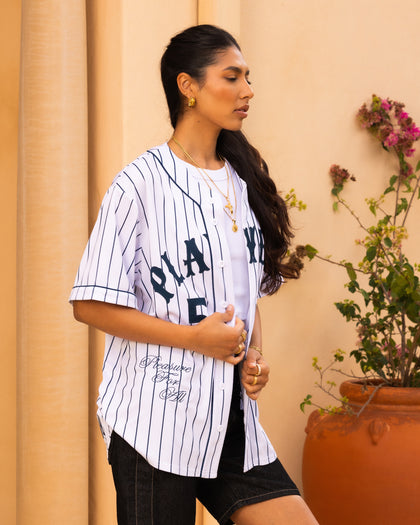 Playboy By Culture Kings Bunny Baseball Shirt Jersey White/Navy