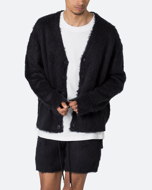 MNML Fuzzy Cardigan Sweater Black