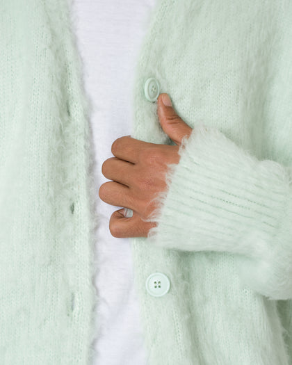 MNML Fuzzy Cardigan Sweater Mint