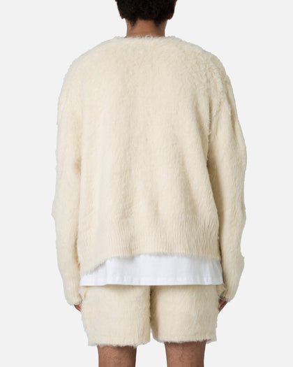 MNML Fuzzy Cardigan Sweater Off White