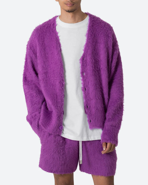MNML Fuzzy Cardigan Sweater Purple