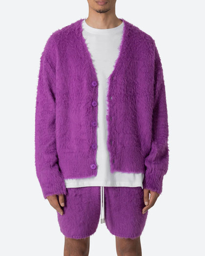 MNML Fuzzy Cardigan Sweater Purple