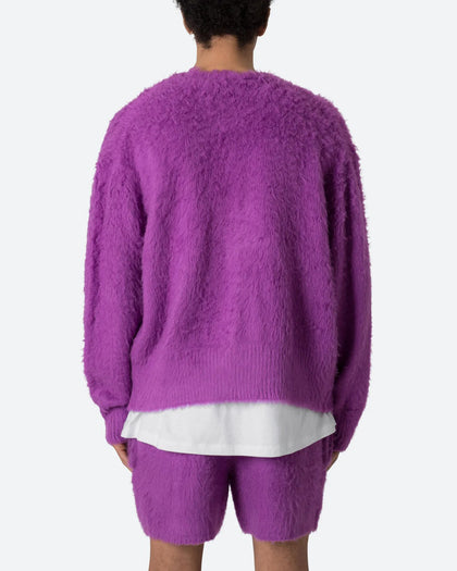 MNML Fuzzy Cardigan Sweater Purple