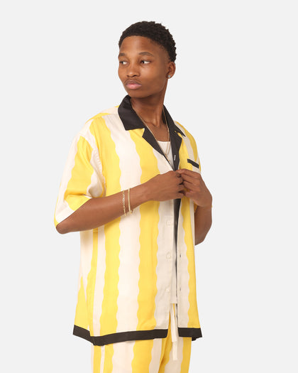 99 Cabana Bowling Short Sleeve Button Up Shirt Yellow/Off White