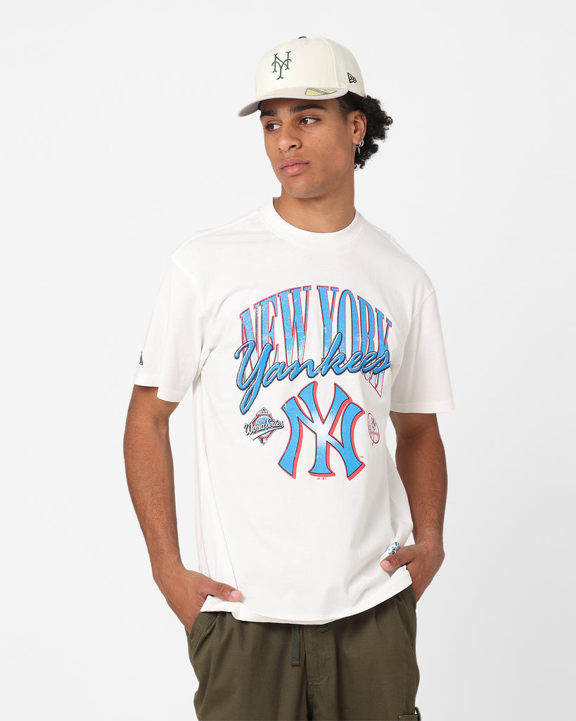 Majestic Athletic NY Yankees Graphic Boxy Crop Stripe Shirt Blue