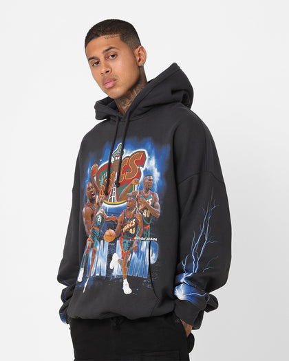Mitchell & Ness Seattle Supersonics Gary Payton and Shawn Kemp Strike Hoodie Faded Black