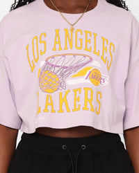 Mitchell & Ness Women's Los Angeles Lakers Dunk Arch Cut Off Crop T-Shirt Lavender