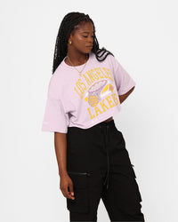Mitchell & Ness Women's Los Angeles Lakers Dunk Arch Cut Off Crop T-Shirt Lavender
