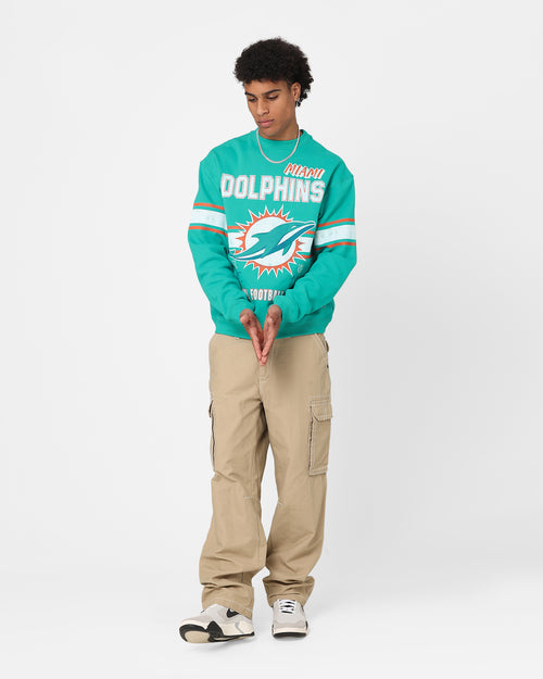 Majestic Athletic Miami Dolphins Stripe Crest Crewneck Faded Teal