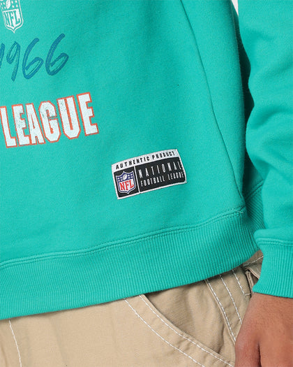 Majestic Athletic Miami Dolphins Stripe Crest Crewneck Faded Teal