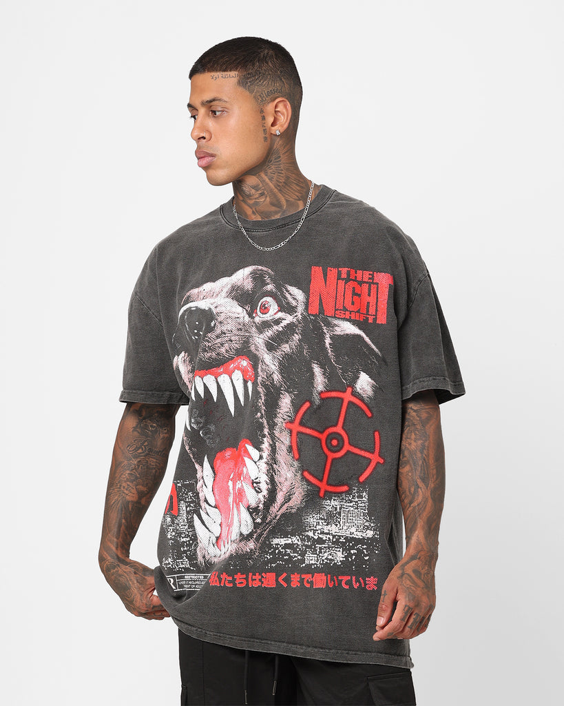 The Night Shift Dog Heavyweight Vintage TShirt Black Wash Culture Kings