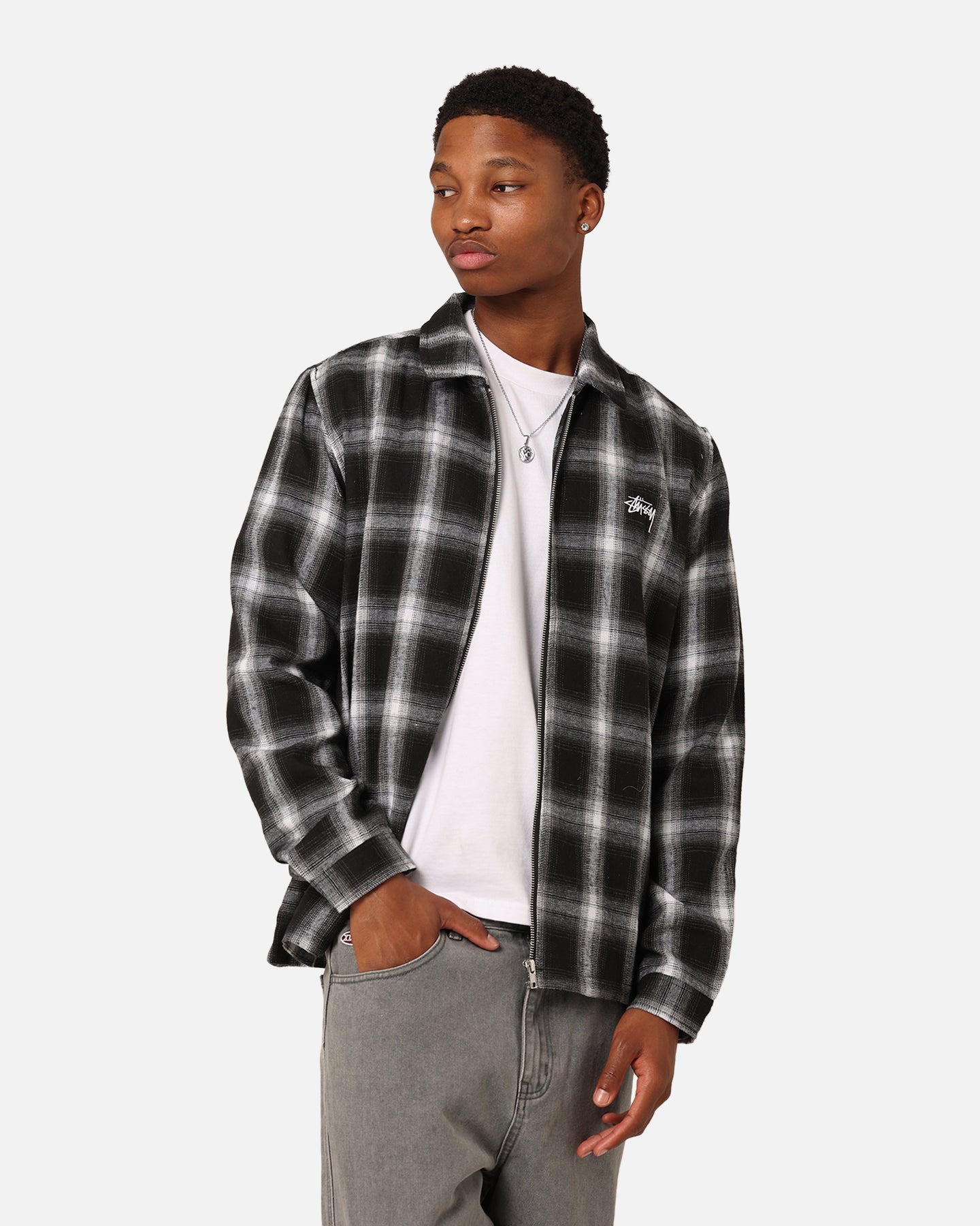 Stussy 8 Ball Checkered Zip Jacket Black | Culture Kings