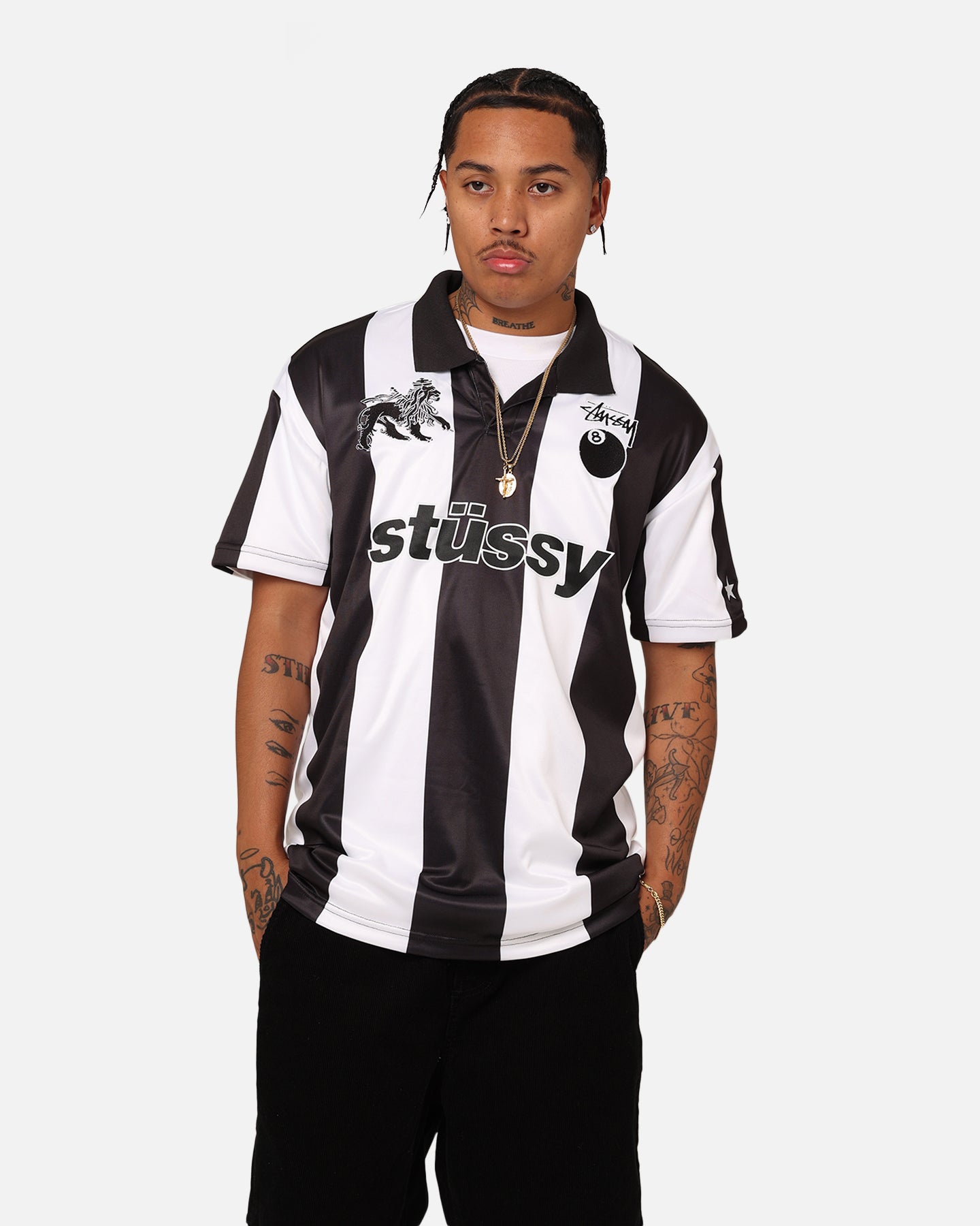 Stussy Football Polo Shirt Black/White | Culture Kings