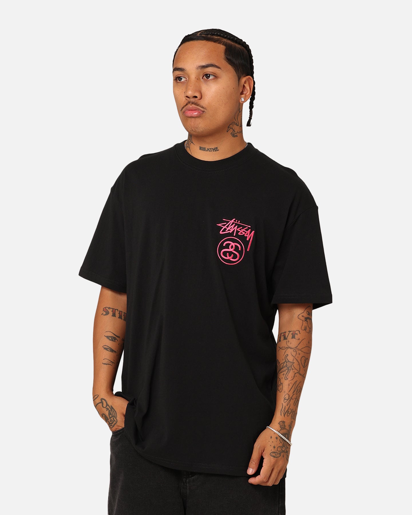Stussy SS Link T-Shirt Black/Pink | Culture Kings