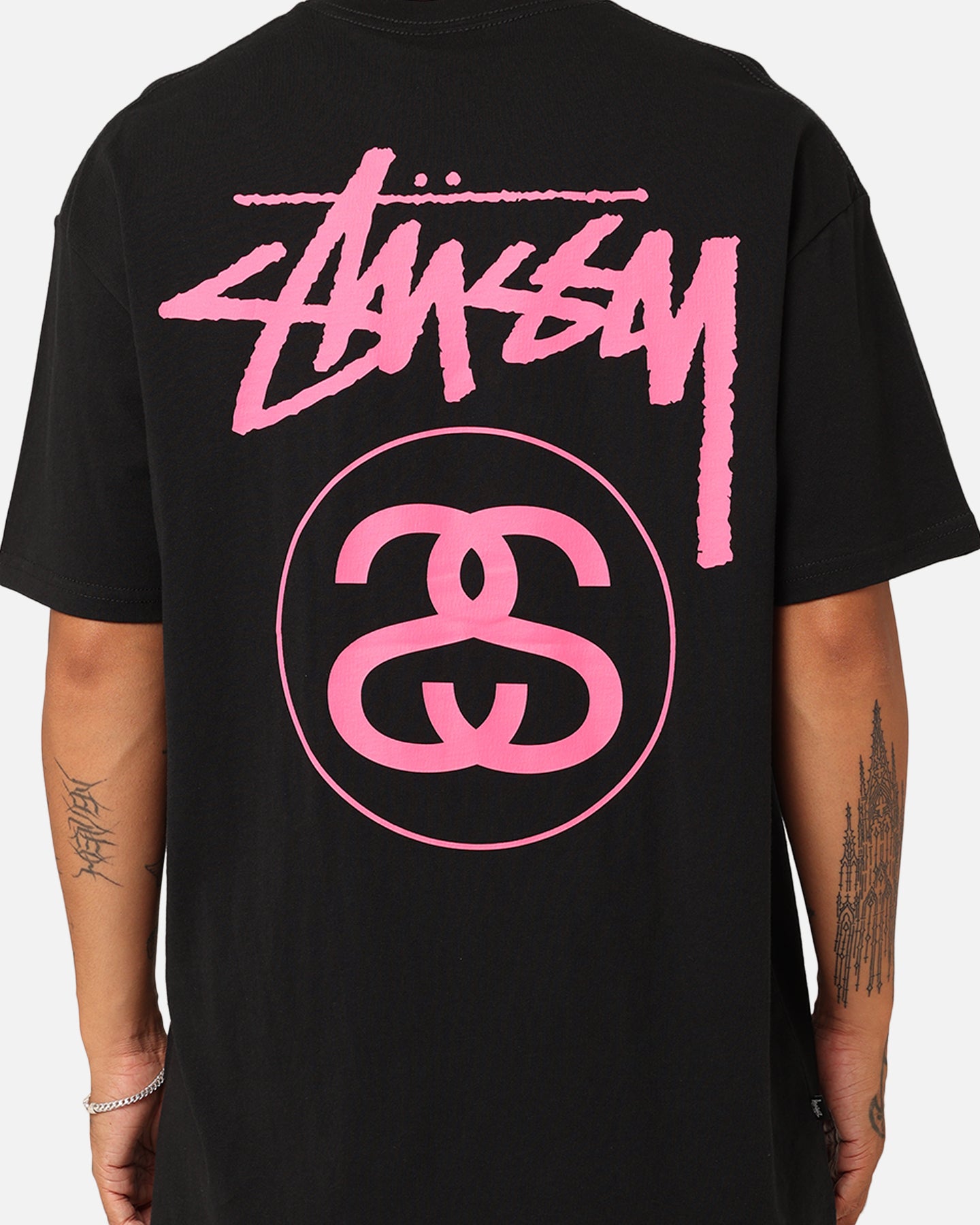 Stussy SS Link T-Shirt Black/Pink | Culture Kings