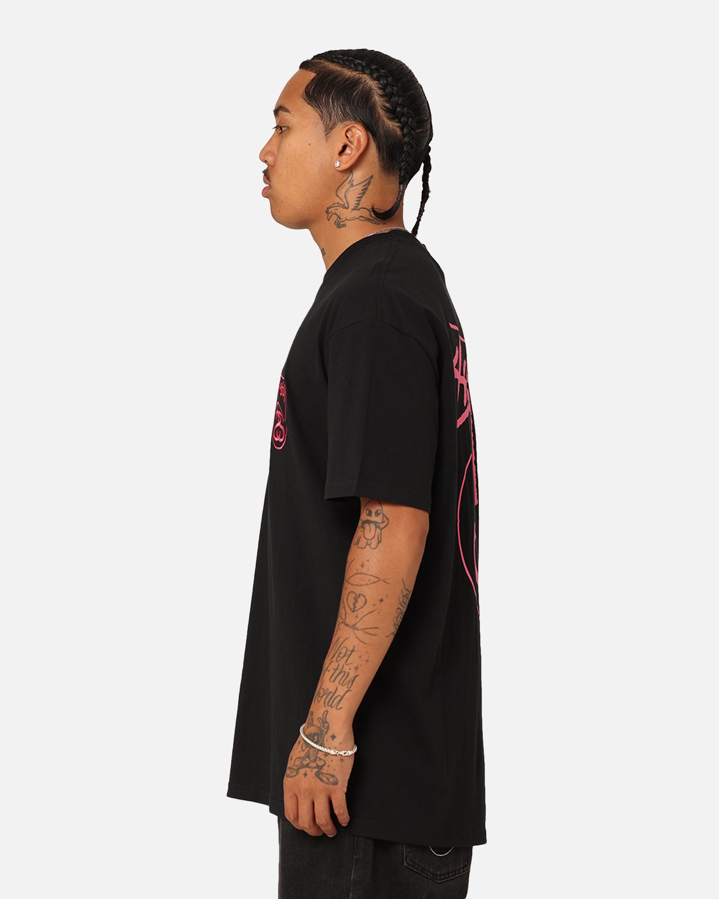 Stussy SS Link T-Shirt Black/Pink | Culture Kings