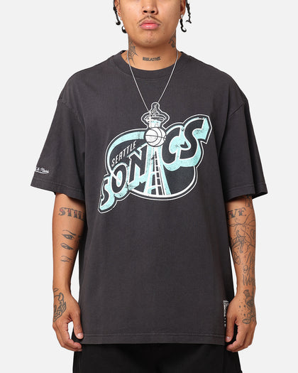 Mitchell & Ness Seattle Sonics Ice Blue Logo T-Shirt Faded Black