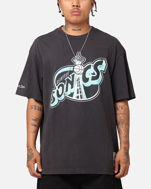 Mitchell & Ness Seattle Sonics Ice Blue Logo T-Shirt Faded Black