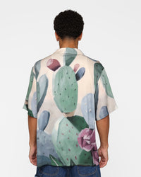 X-Large Cactus Pattern Short Sleeve Shirt Beige