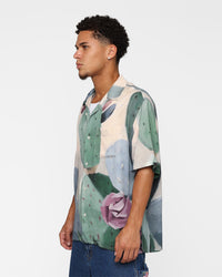 X-Large Cactus Pattern Short Sleeve Shirt Beige