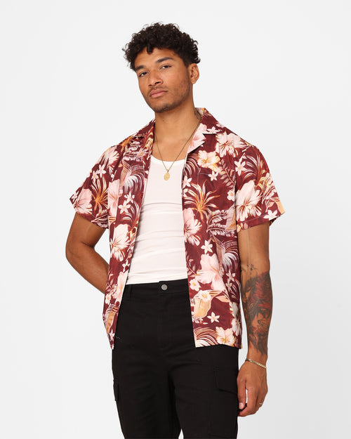 XXIII Jens Satin Button Up Shirt Maroon