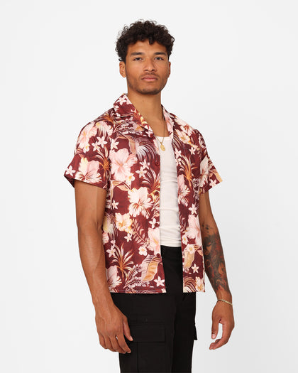 XXIII Jens Satin Button Up Shirt Maroon