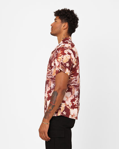 XXIII Jens Satin Button Up Shirt Maroon