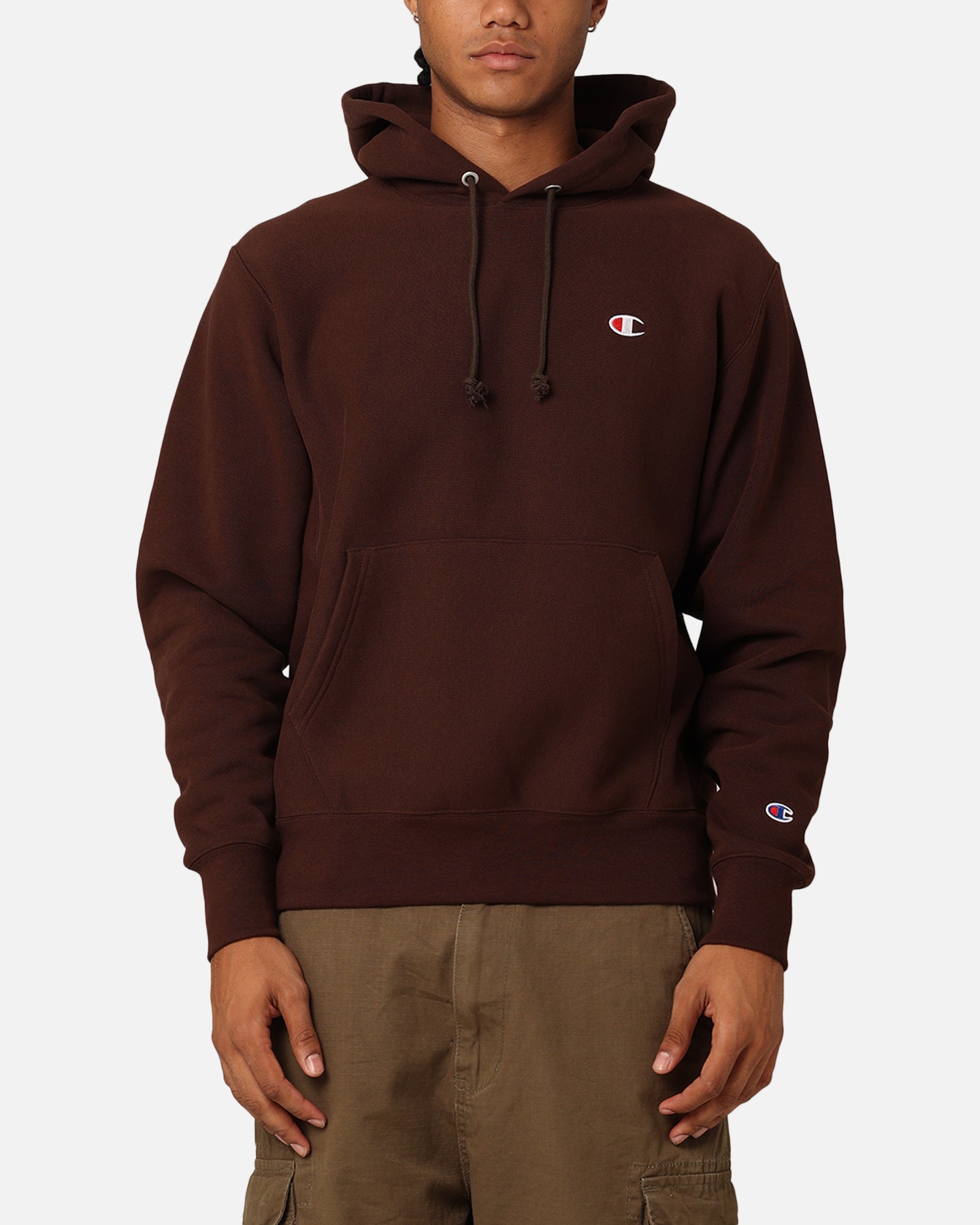 Champion Reverse Weave Small C Hoodie Brown | Culture Kings