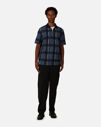 Fred Perry Glitch Tartan Zip Neck Polo Shirt Midnight Blue