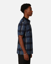 Fred Perry Glitch Tartan Zip Neck Polo Shirt Midnight Blue