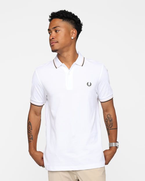 Fred Perry Twin Tipped Polo Shirt White/Silky Peach/Uniform Green