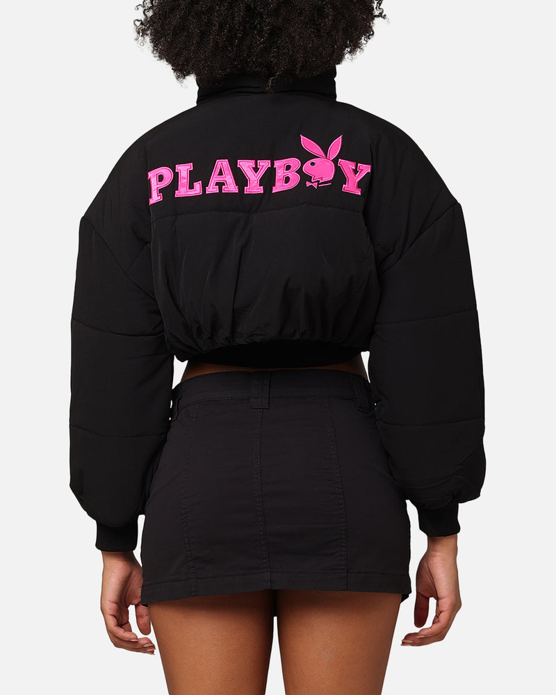 Playboy Bunny O Cropped Puffer Jacket Black
