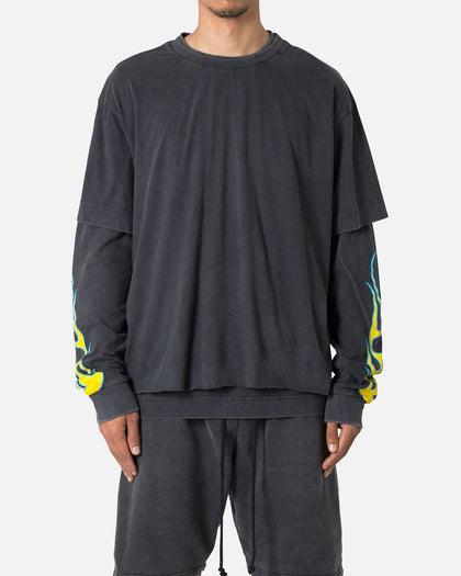 MNML Flame Double Layer Long Sleeve T-Shirt Black