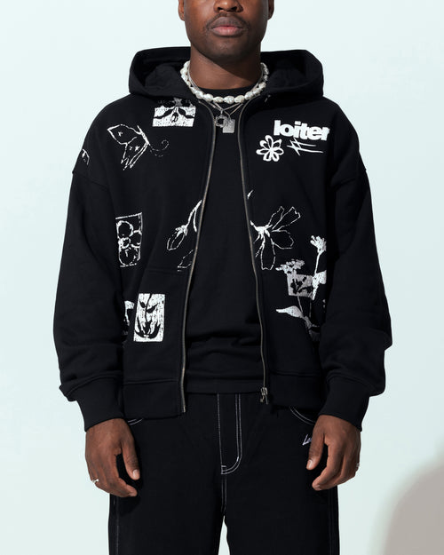 Loiter Flower Bed Zip Hoodie Black