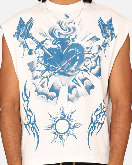 Loiter Hearts Ablaze Oversized Muscle T-Shirt Off White