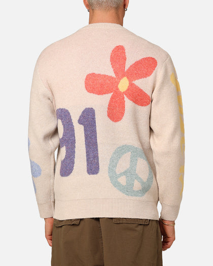 X-Large Flower And Peace Recycled Knit Sweater Off White