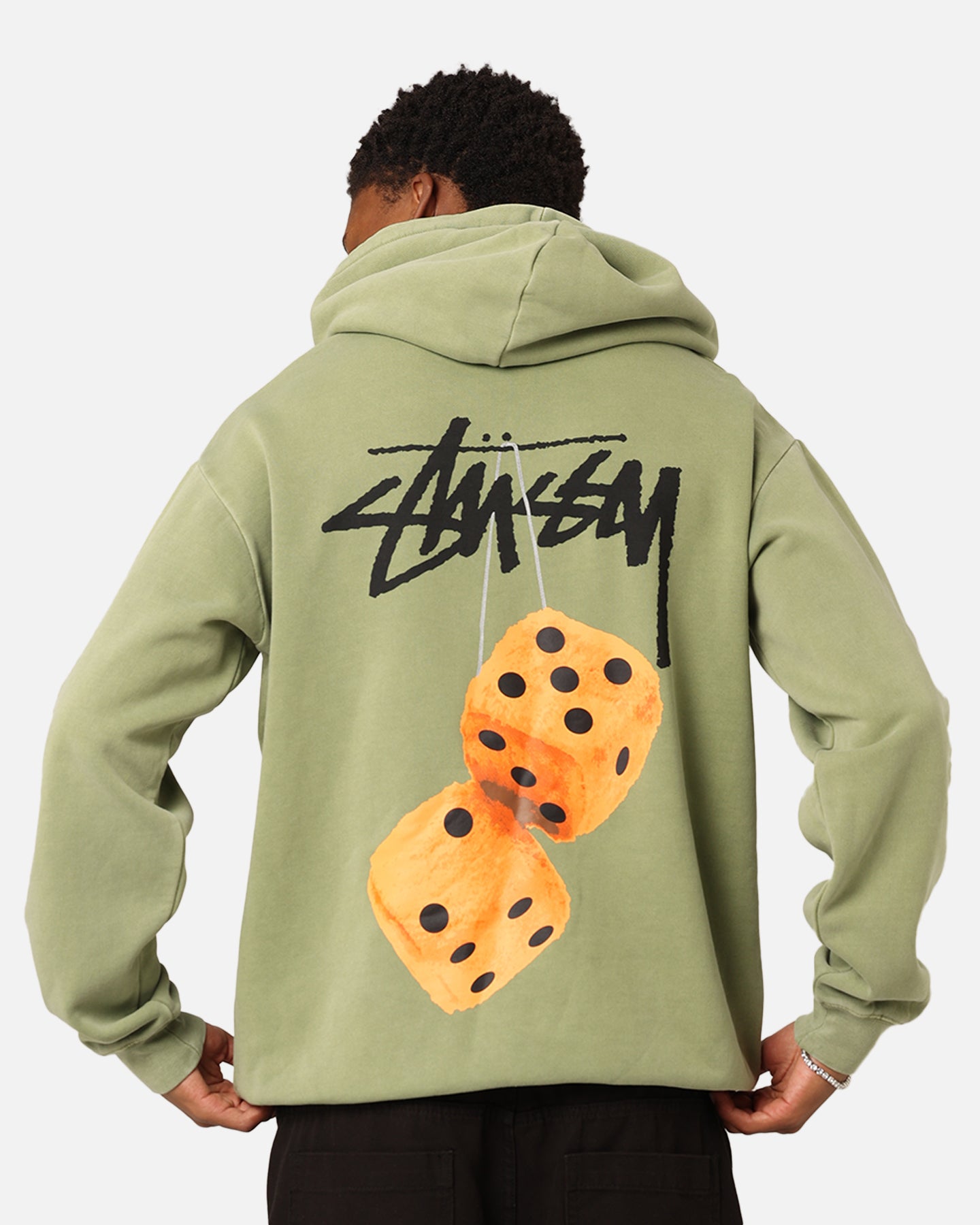 Stüssy Fuzzy Dice Fleece Hoodie Pigment Artichoke | Culture Kings