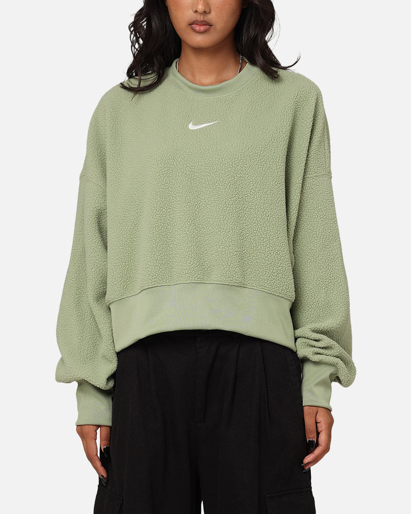 Nike Women's Sportswear Plush Mod Cropped Crewneck Oil Green/Sail