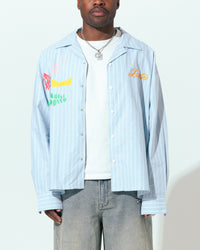 Loiter Oasis Stripe Button Up Shirt Blue Pin Stripe