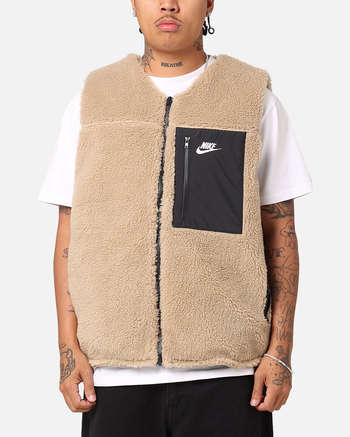 Nike Sportswear Sherpa Reversible Vest Khaki/Black | Culture Kings
